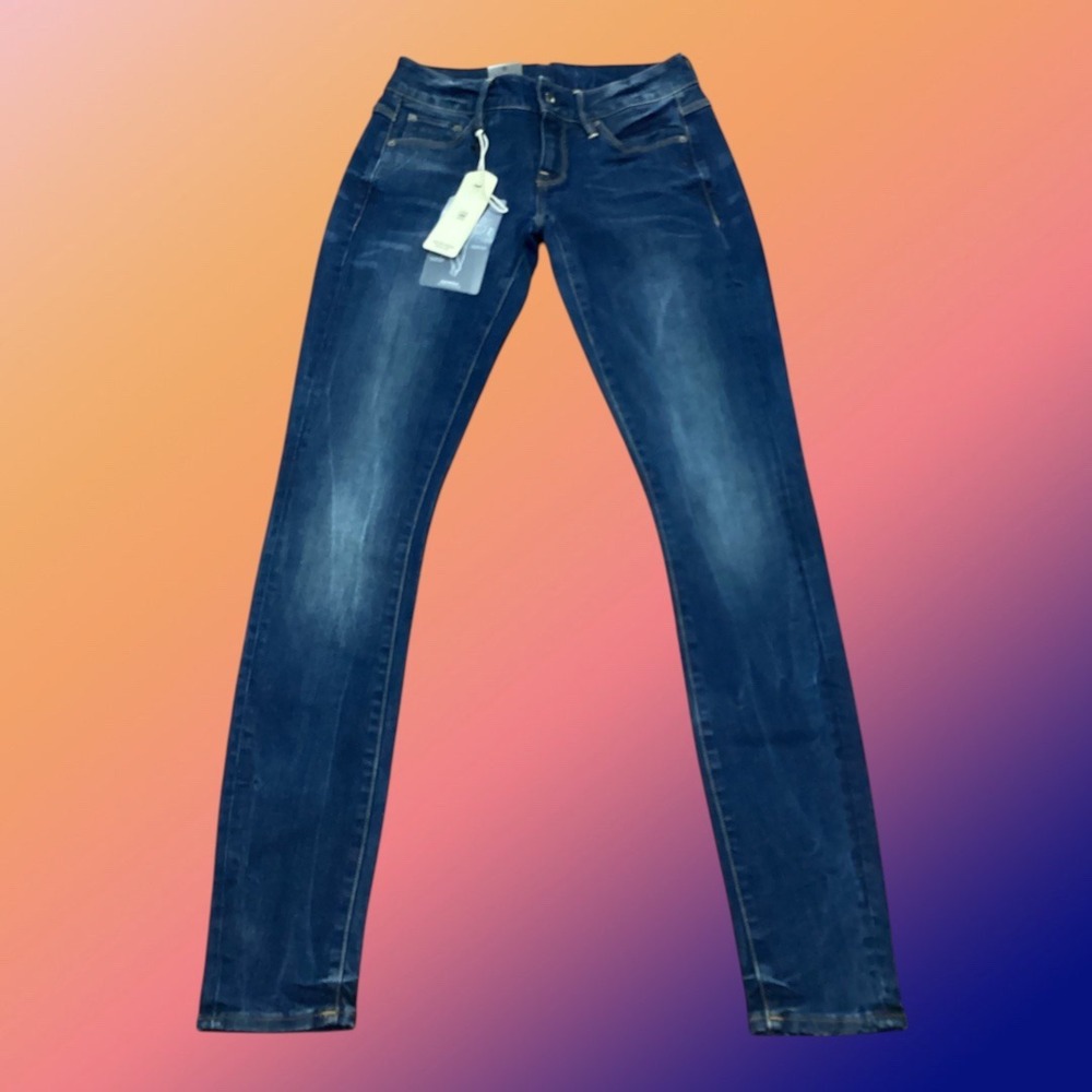 G-Star RAW 3301 Low Skinny Jeans Womens 25x32 Dark Aged Blue Stretch Denim NEW